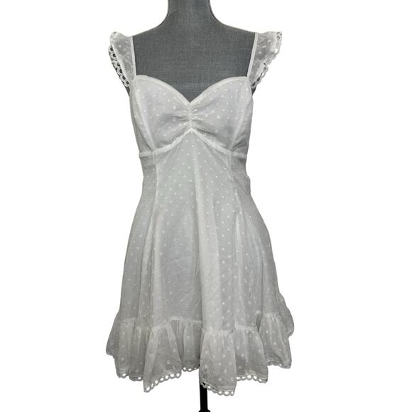 Lucy in the Sky White Chiffon Eyelet Mini Dress Size Medium Bachelorette Bridal - Picture 2 of 9